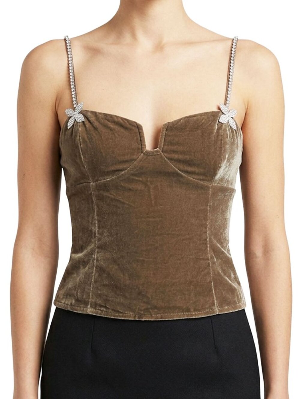 NWT Reformation Desiree Velvet Top Olive Brown Corset Rhinestone 4